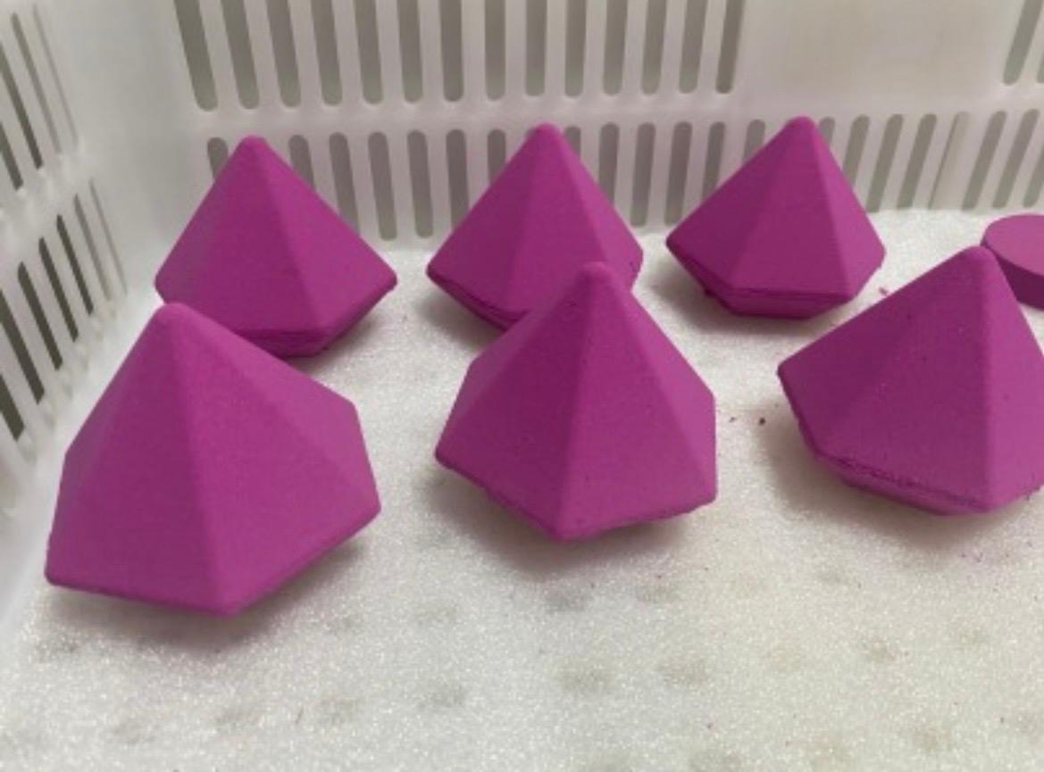 Handcrafted diamond-shaped Sweet Surprise bath bombs