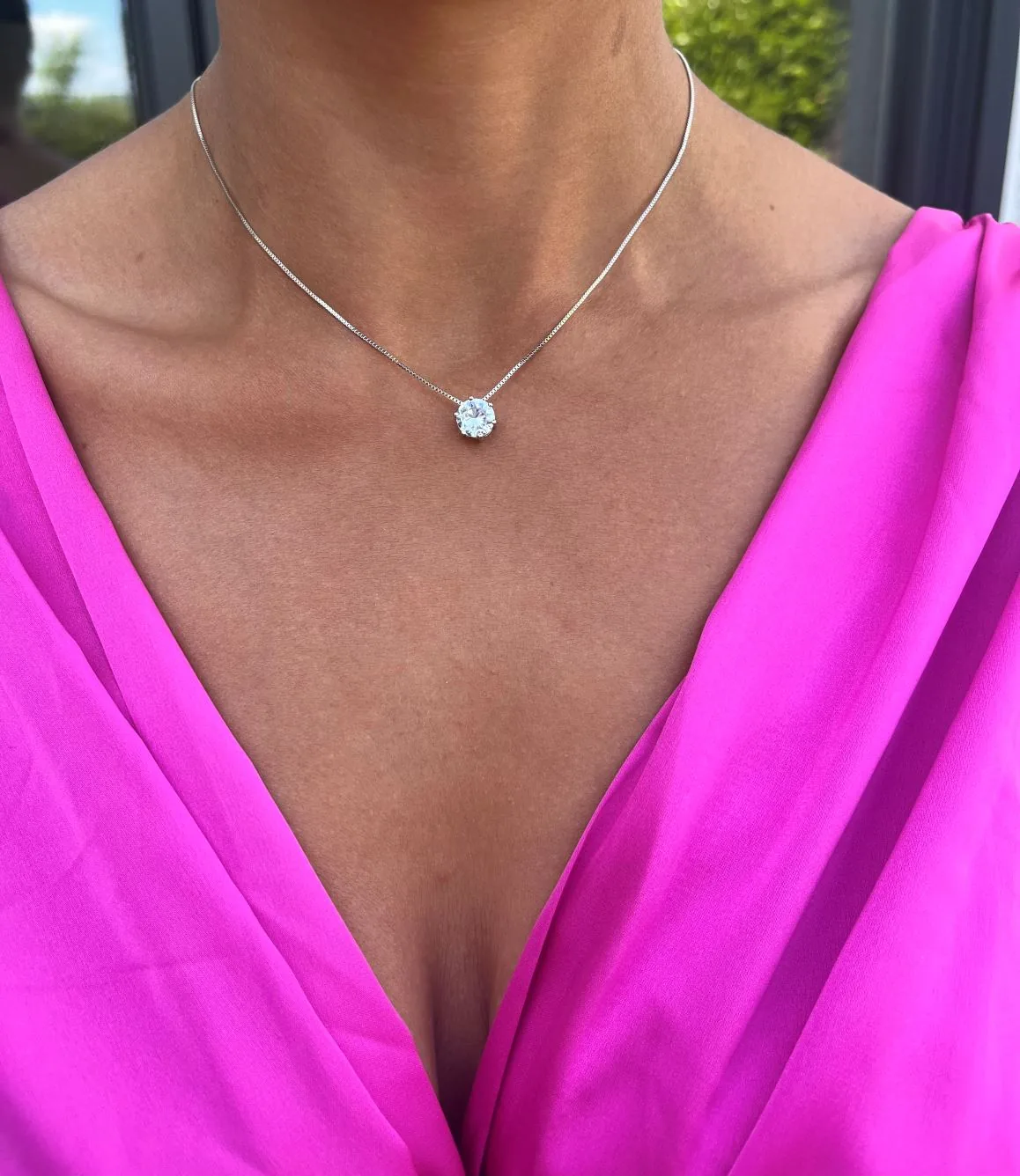 Sweet Surprise silver necklace being worn